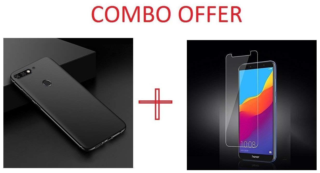 

Mascot Max ( combo pack of 2 ) back cover black soft case silicon with tempered glass 0 33mm 2 5D Galss for Huawei Honor 7C