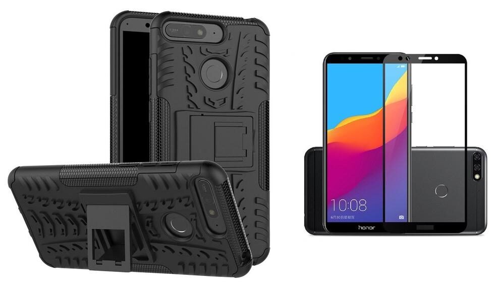 

Mascot Max (Combo pack of 2 ) Defender Hybrid case black with tempered glass 9H glass Edge to Edge cover cover (balck) 0 33mm 2 5d Curved glass for Huawei Honor 7A