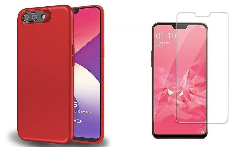

Mascot Max combo pack red back cover premium qality case with tempered glass 0 33mm 2 5D for Oppo A3s