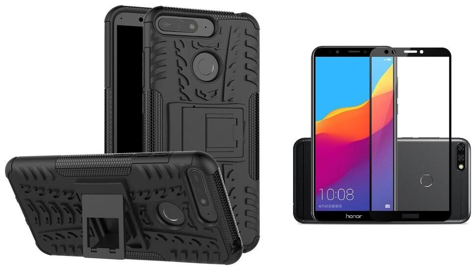 

Mascot Max (Combo pack of 2 ) Defender Hybrid case black with tempered glass 9H glass Edge to Edge cover cover (balck) 0 33mm 2 5d Curved glass for Huawei Honor 7A