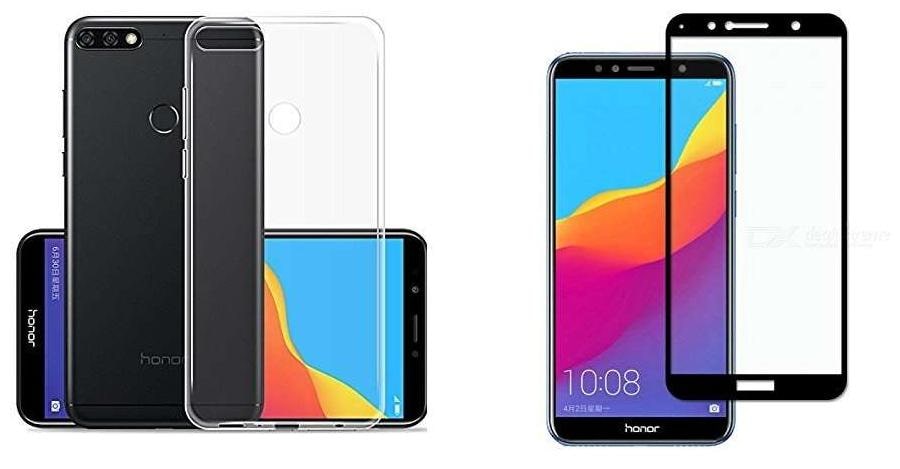 

Mascot Max Transparent back cover with tempered glass 9h Black 2 5D glass for Huawei honor 7C