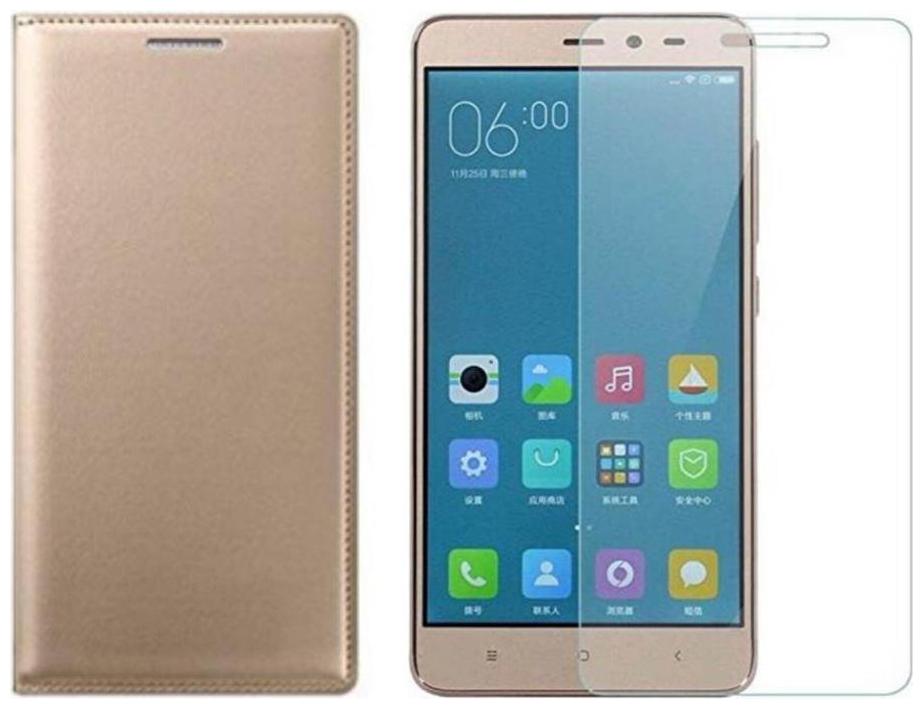 

Mascot max flip cover Golden with tempered glass for Xiaomi redmi Y1