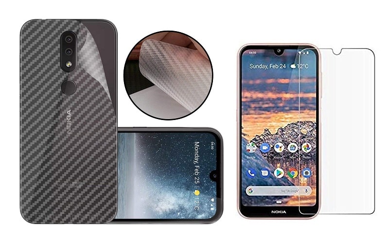 

Mascot Max Front back Transparent 3D Carbon Fiber Back Skin Rear Screen Guard with tempered glass 0 33mm 2 5D for Nokia 4 2