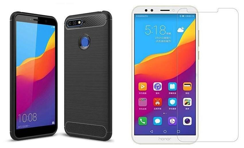 

Mascot Max Hybrid back cover black soft case with tempered glass 0 33mm 2 5D Premium Quality for Huawei Honor 7C