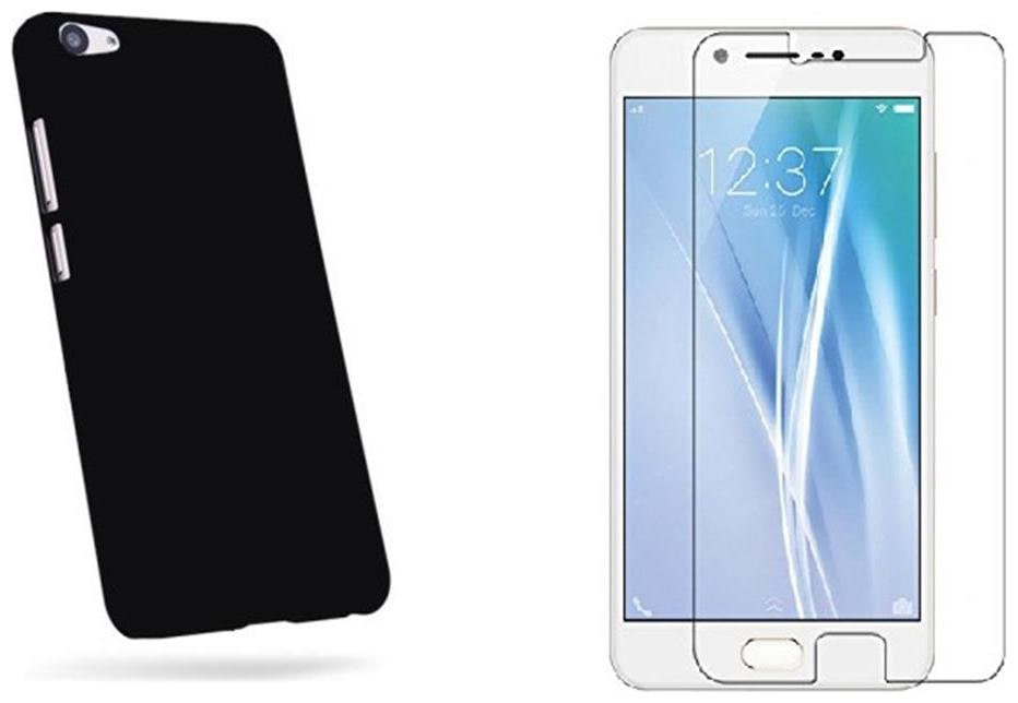 

Mascot max Hard back cover (black) with tempered glass for Vivo V5