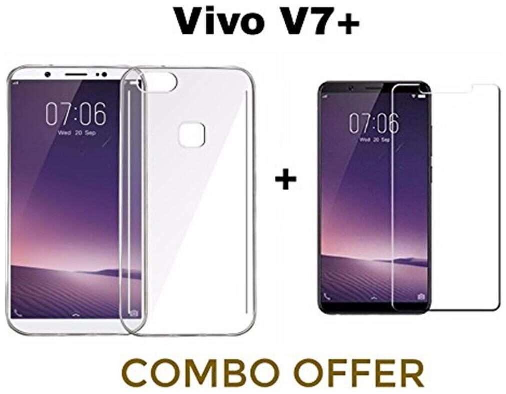

Mascot max transparent back cover with tempered glass for Vivo V7 plus