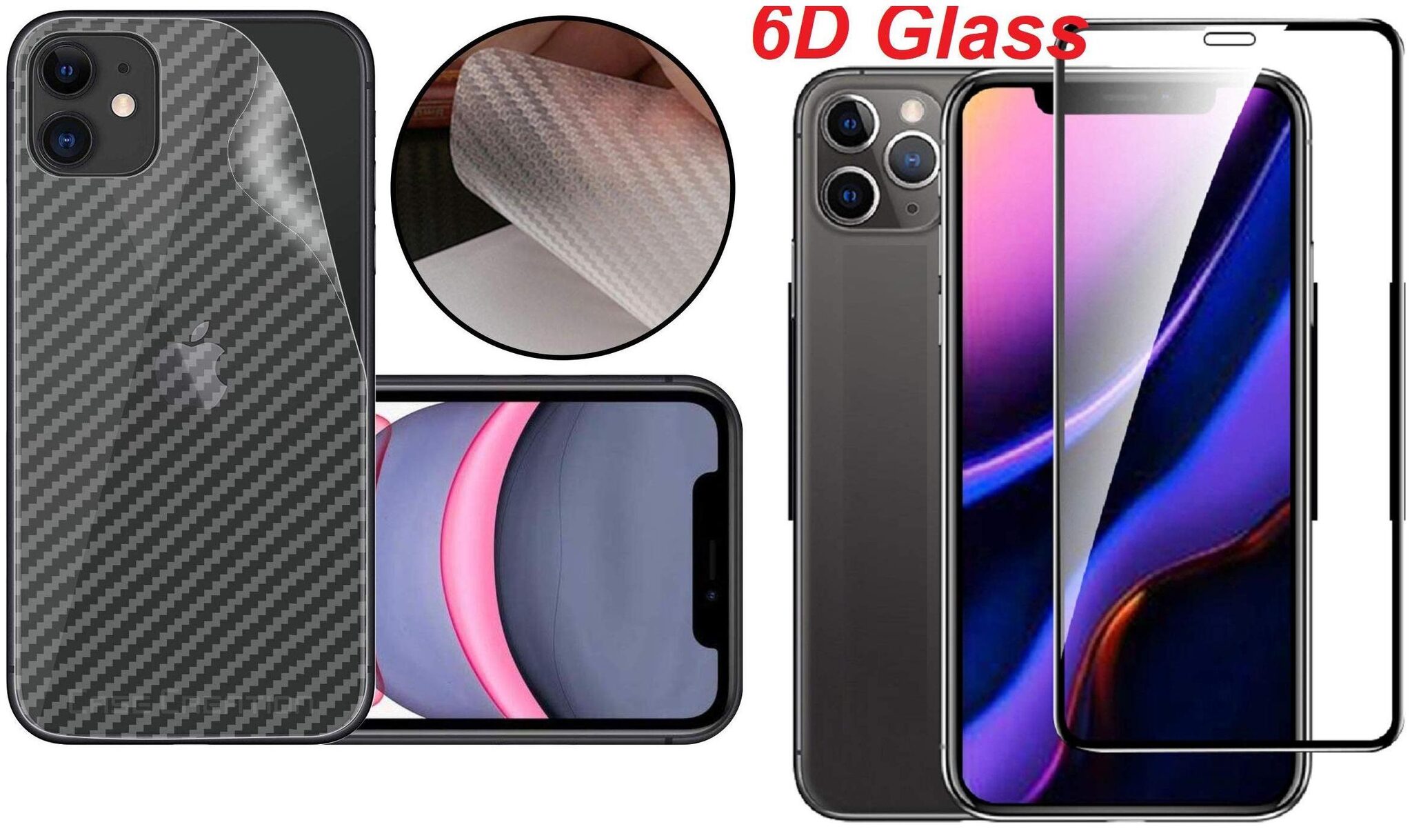 

Mascot Max Tempered glass 6D High Quality Full Edge to Edge cover 2 5D with Back skin screen guard Carbon Fiber Skin for Apple Iphone 11pro