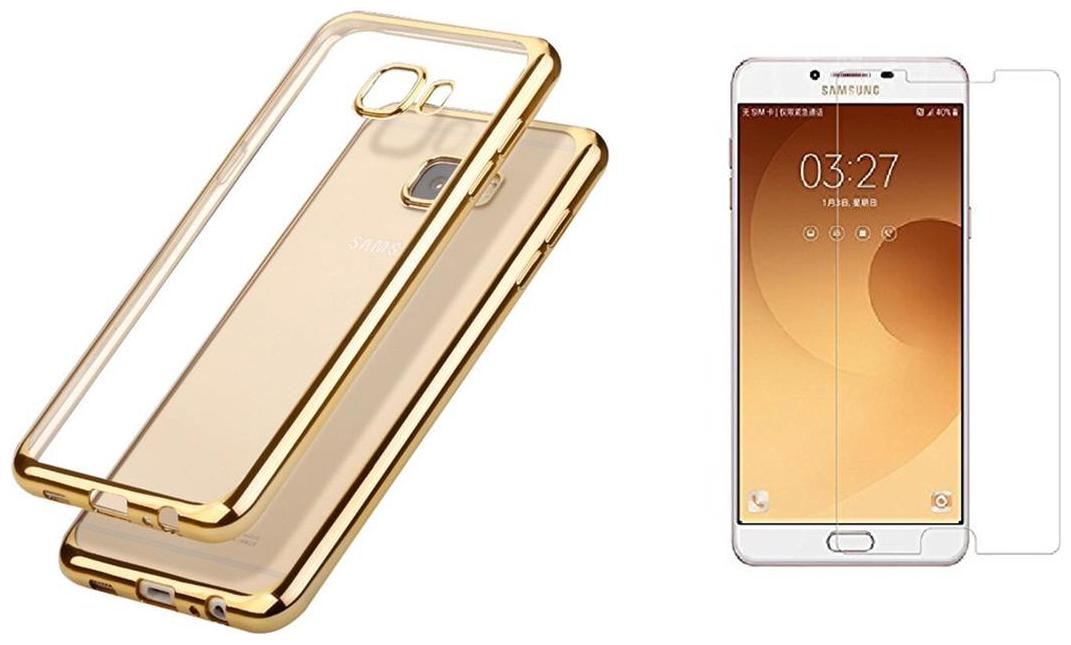 

Mascot max transparent back cover (Cromo golden) with tempered glass for samsung galaxy C9pro