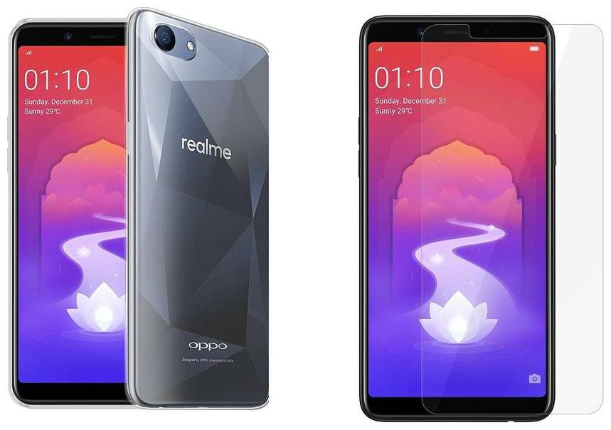 

Mascot Max Tempered Glass 0 33Mm 2 5D Glass With Transparent Back Cover Soft Case For Realme1