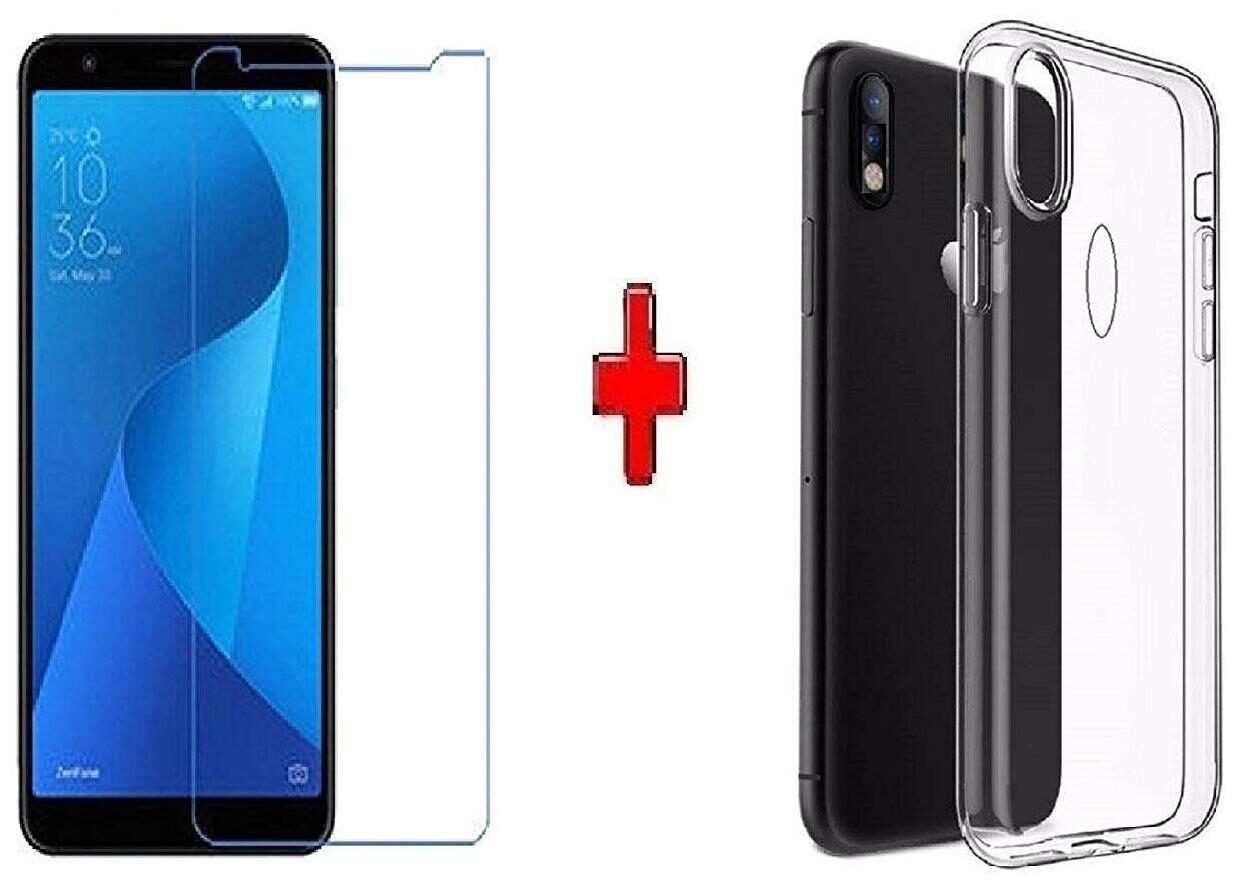 

Mascot max transparent back cover with tempered glass0 33mm 2 5D glass for Asus Zenfone Max pro M1