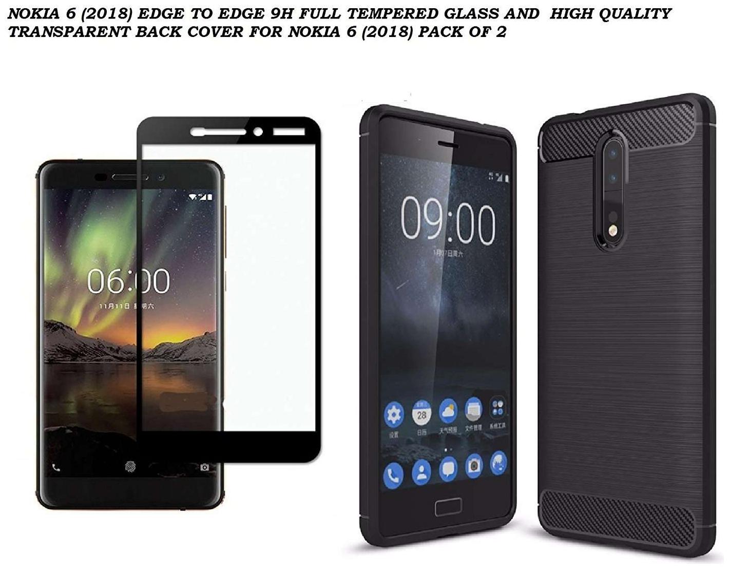 

Mascot max tempered glass edge to edge cover 9H glass with Hybrid back cover black for Nokia 6 (2018)