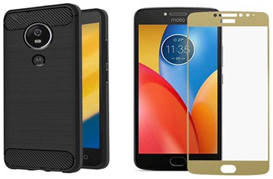 

Mascot max tempered glass (gold) with shock proof Grip Armour csae (Black) for Motorola Moto E4 plus