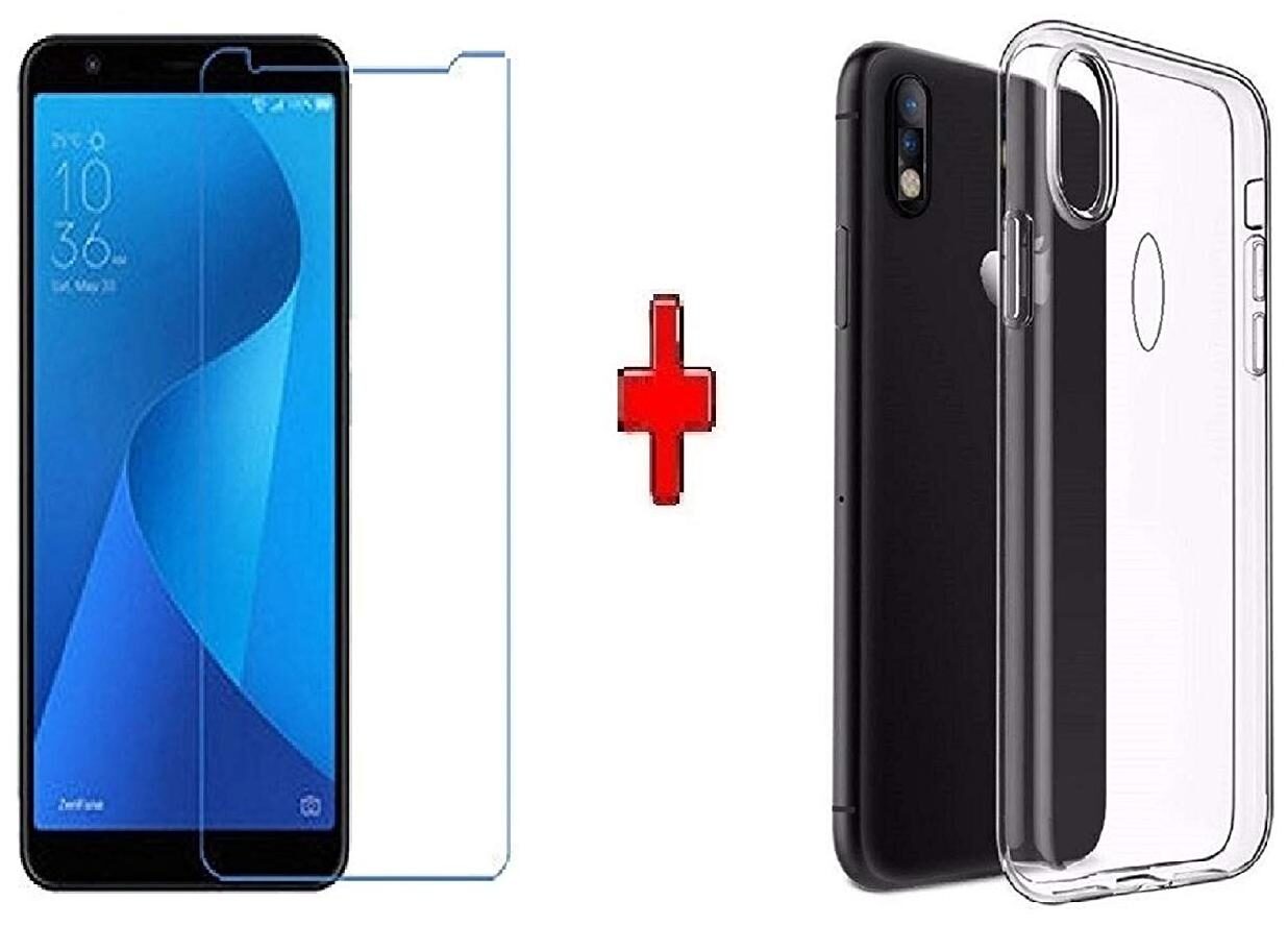 

Mascot max transparent back cover with tempered glass0 33mm 2 5D glass for Asus Zenfone Max pro M1