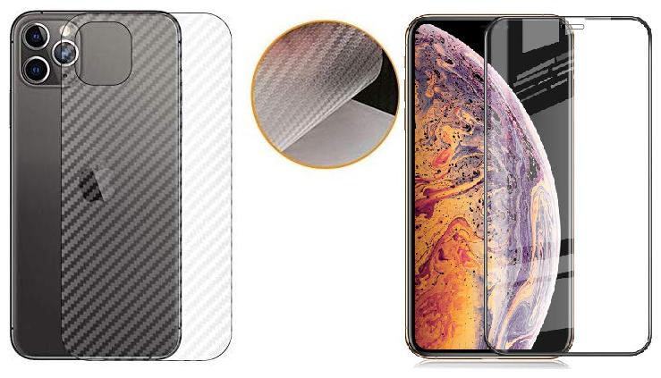 

Mascot Max Tempered glass Edge To Edge cover Full 2 5D Tempered Glass with Back skin screen guard Carbon Fiber Skin for Apple Iphone 11pro