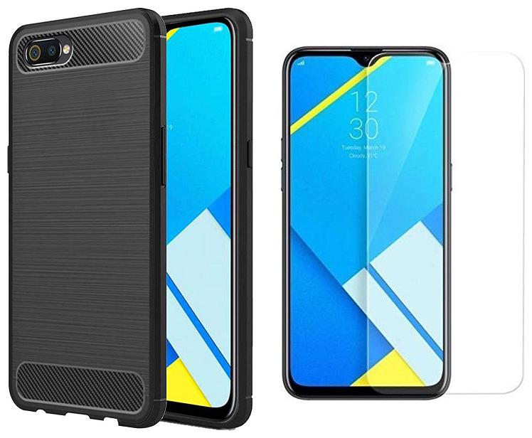 

Mascot Max Tempered glass 0 33mm 2 5D Glass with Hybrid shock proof black cover pack of 2 for Realme C2