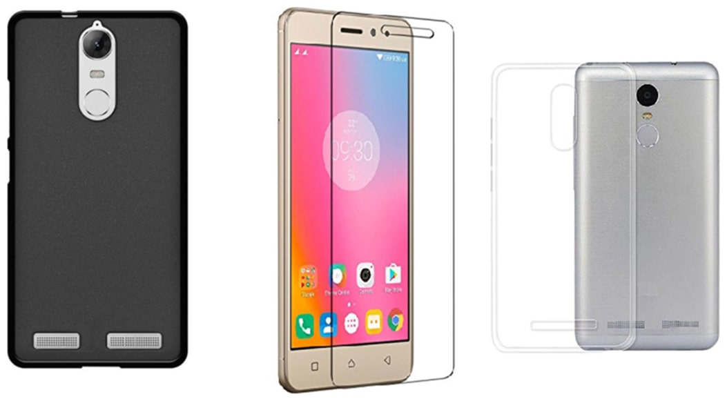 

Mascot max Transparent black back cover with tempered glass for Lenovo K6 power