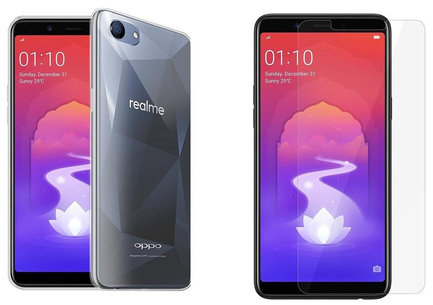 

Mascot Max tempered glass 0 33mm 2 5D Glass with transparent back cover soft case for Realme1