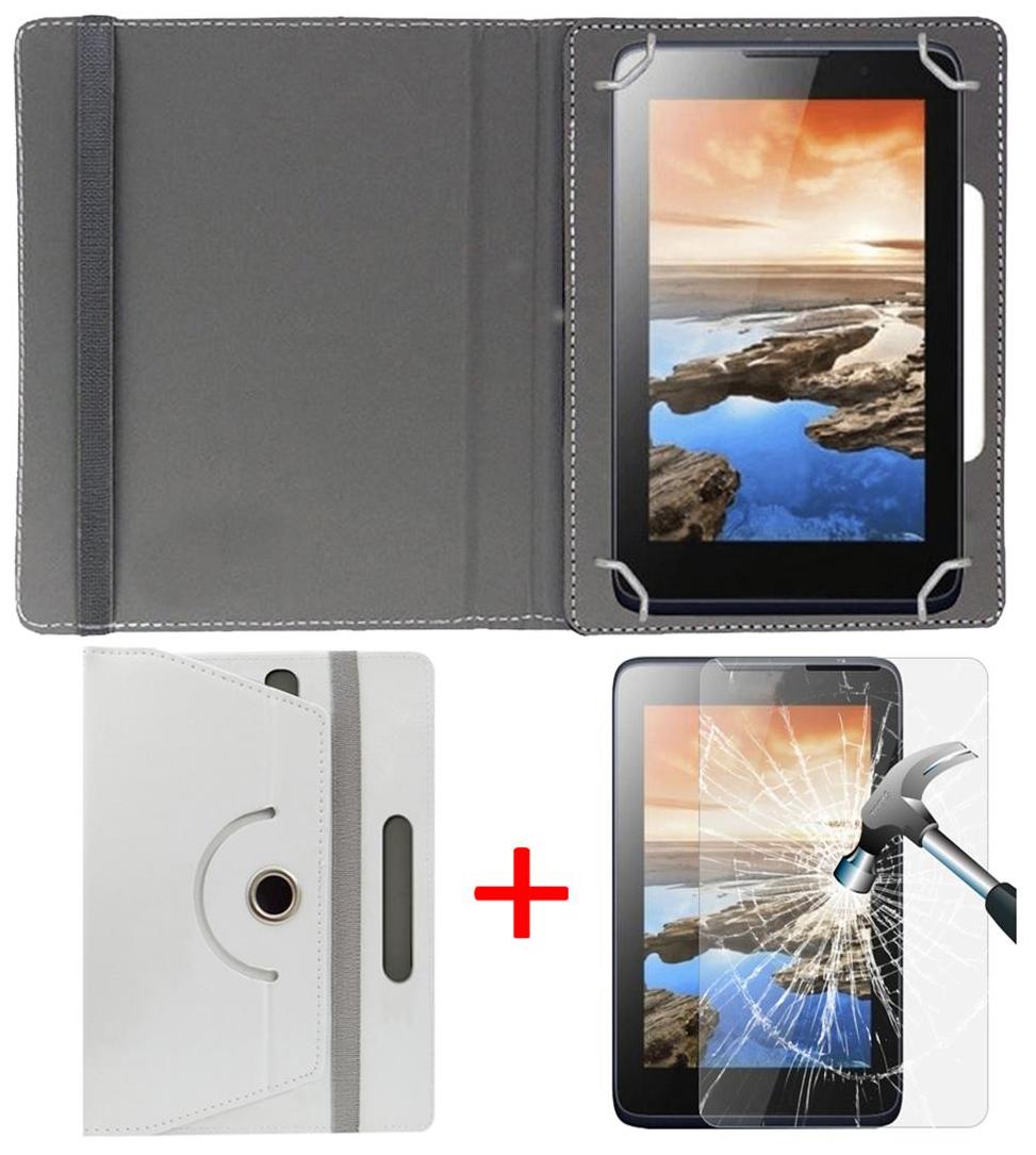Micromax Canvas Tab P70221 Book Cover + Free Tempered Glass by Hello Zone White