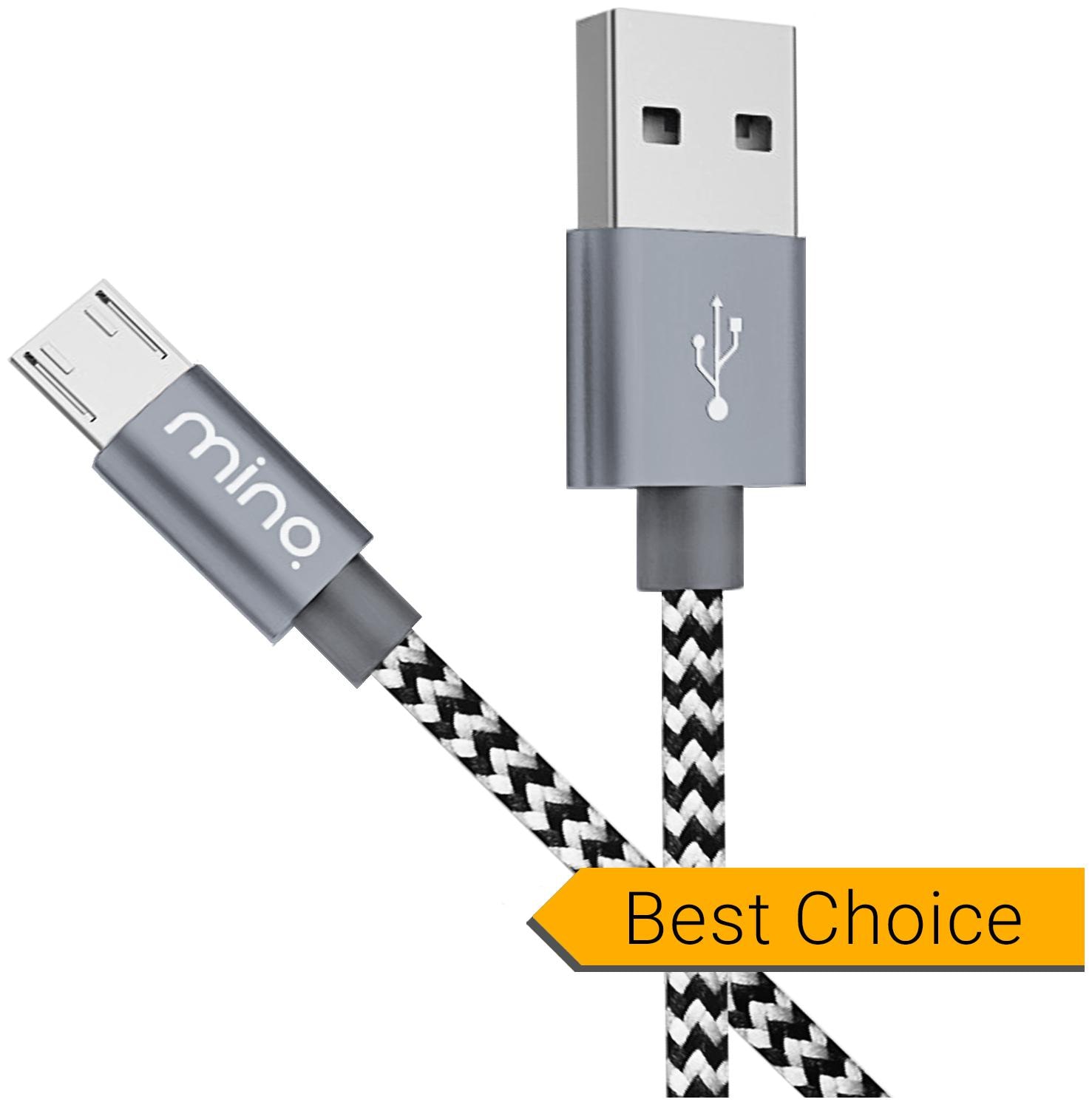 

MINQ - 1M Micro USB Data Cable (Braided Cable Long Extra Tough 2 4Amps) High Speed Samsung Cable for Android mobile Fast Charging USB Cable for powerbank (GREY)