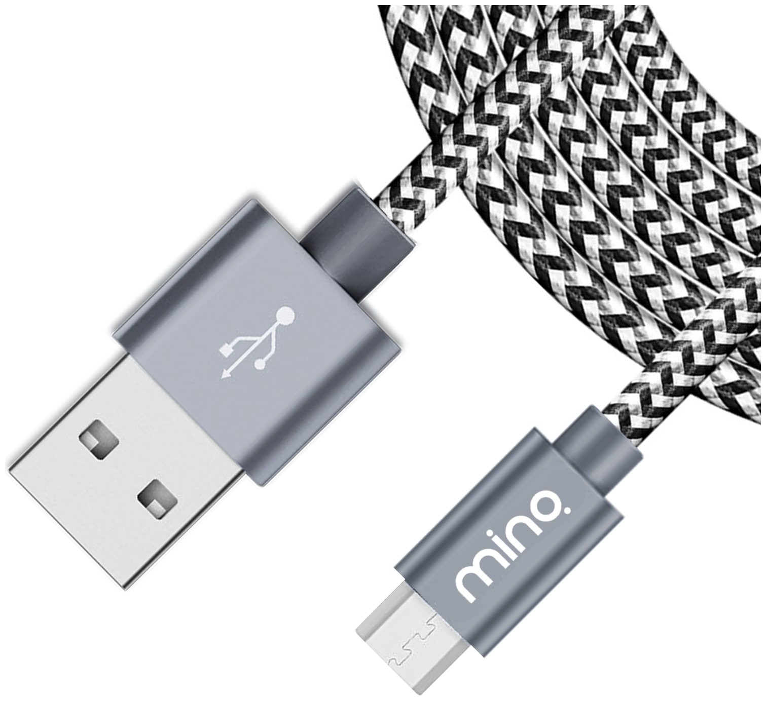 

MINQ - 1M Micro USB Data Cable (Braided Cable Long Extra Tough 2 4Amps) High Speed Samsung Cable for Android mobile Fast Charging USB Cable for powerbank (GREY)