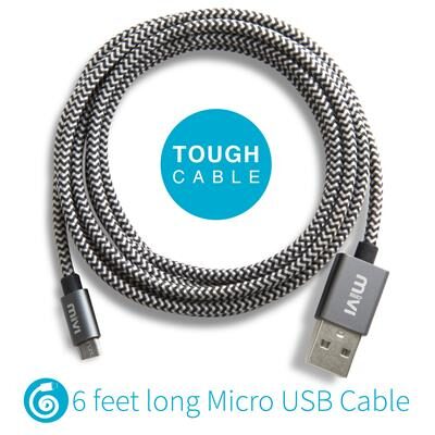 

6ft long Nylon Braided Original Mivi Tough Micro USB Cable (Black)