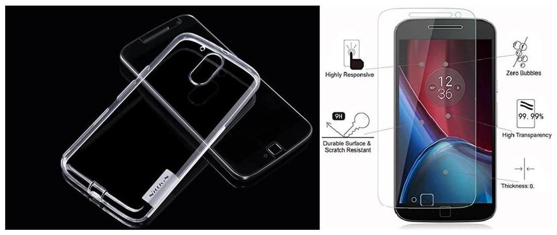 

Motorola G4 Plus transparent back cover with tempered glass (crystal clear soft back cover)