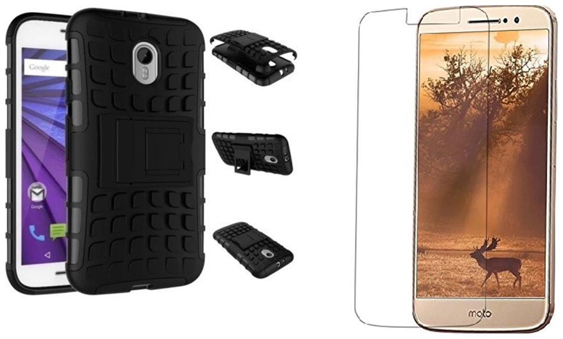 

Motorola Moto M back cover black Defender case with tempered glass