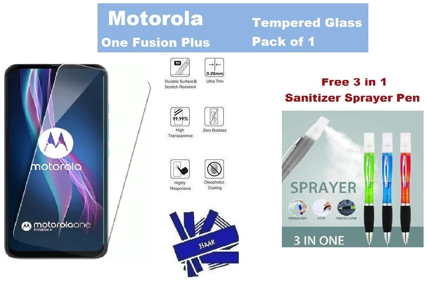 

Motorola One Fusion Plus Full Coverage Tempered Glass (Free 3 in 1 Sanitizer Sprayer Pen)