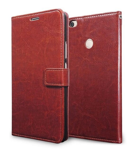 MPE Leather Wallet Flip Cover For Mi Max2 Brown by Worthkart Enterprises