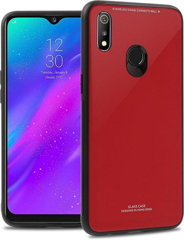 

MPE Glass Rubber Back Cover For Realme 3 Pro ( Red )