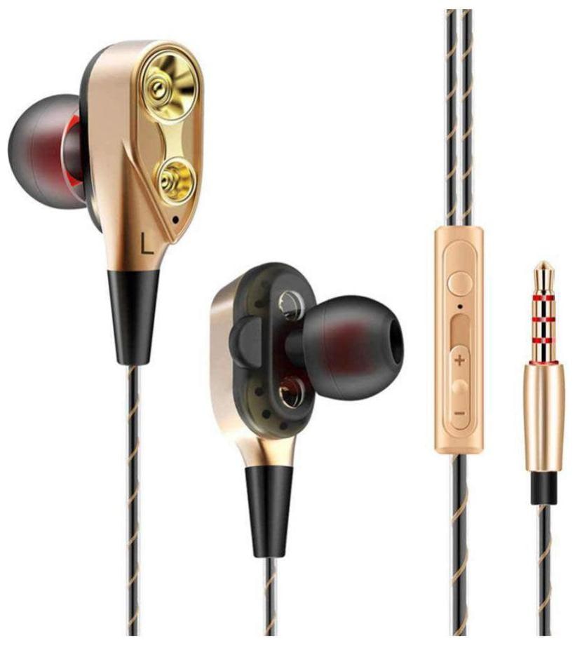

QUXXA Dual Driver DD-130 In-Ear Wired Headphone ( Gold Black )