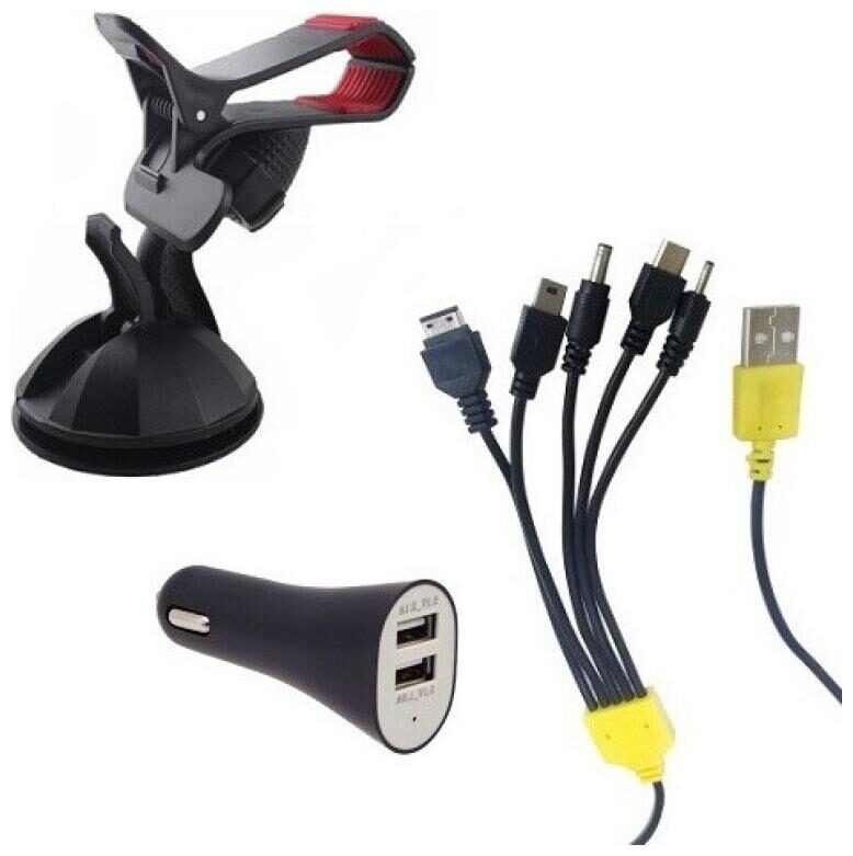 

QUXXA Combo of Dual Port Car Charger Mobile Holder and 5 in 1 Charging Cable