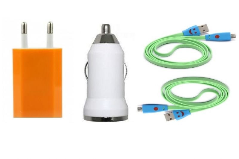 

QUXXA Combo of 1 USB Car Charger Wall Charger and 2 Smiley Cable