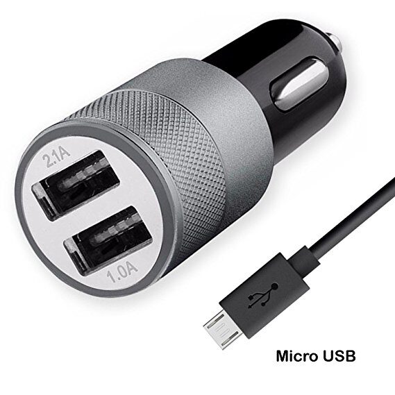 

QUXXA High Speed 2 USB Port Metal Car Charger Adapter For Android Iphones With Android Data Cable (Assorted Color)