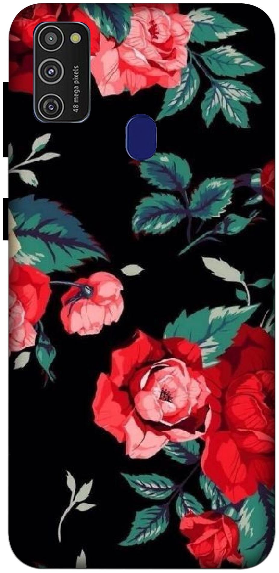 

Oducos Designer Printed Hard Back Case and Cover for Samsung Galaxy M21 Wooden Heart Wood Abstract Art Cut Love Flowers Red Roses