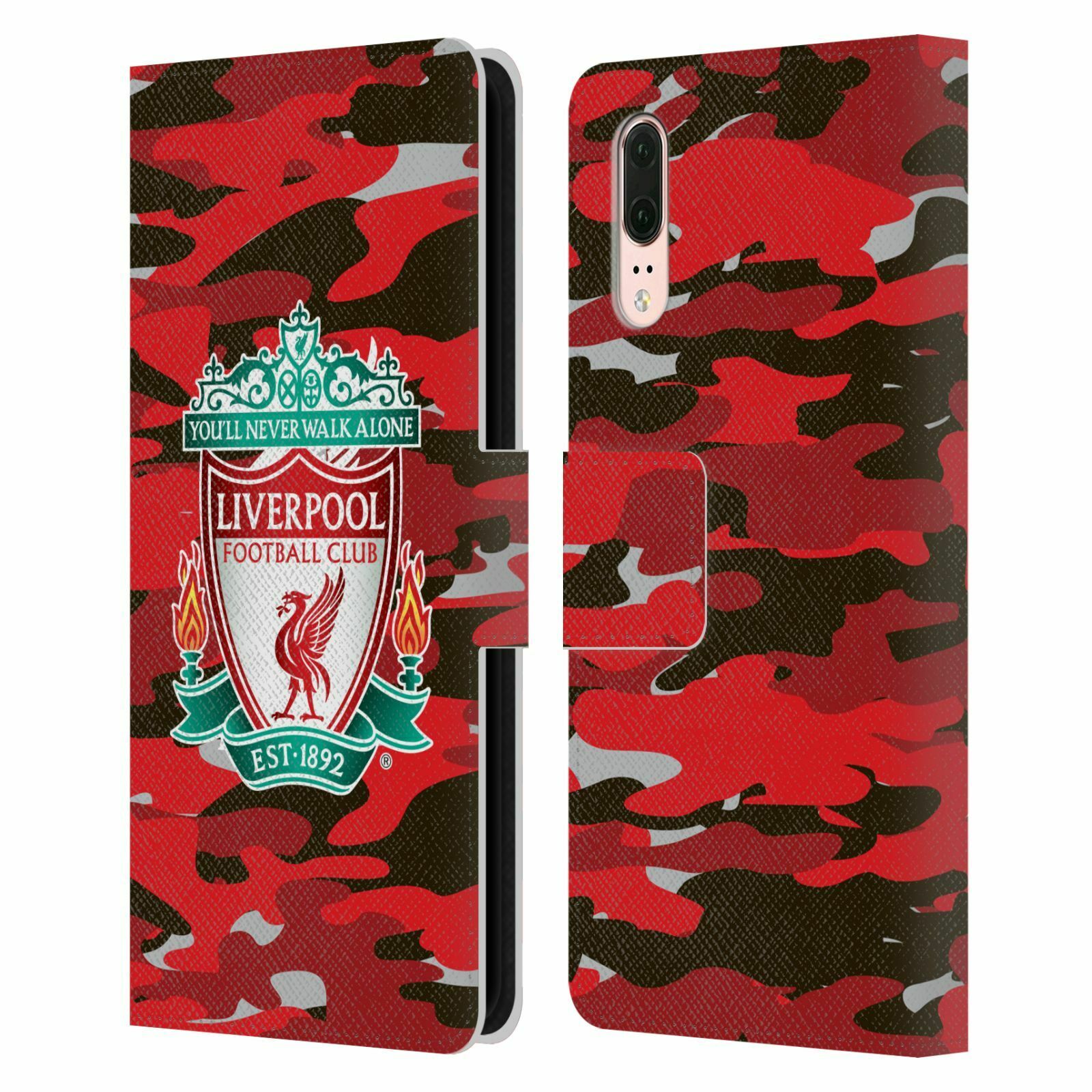 

OFFICIAL LIVERPOOL FOOTBALL CLUB CAMOU PU LEATHER BOOK CASE FOR HUAWEI PHONES