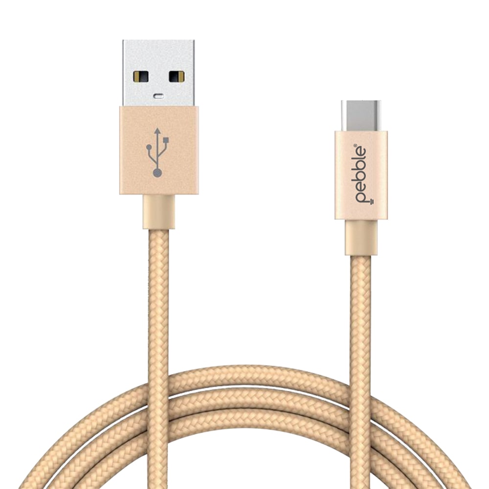 

Pebble Rapid - Fast Charging Nylon Braided Charge and Data transfer Type-C Cable 1 Mtr (Gold)