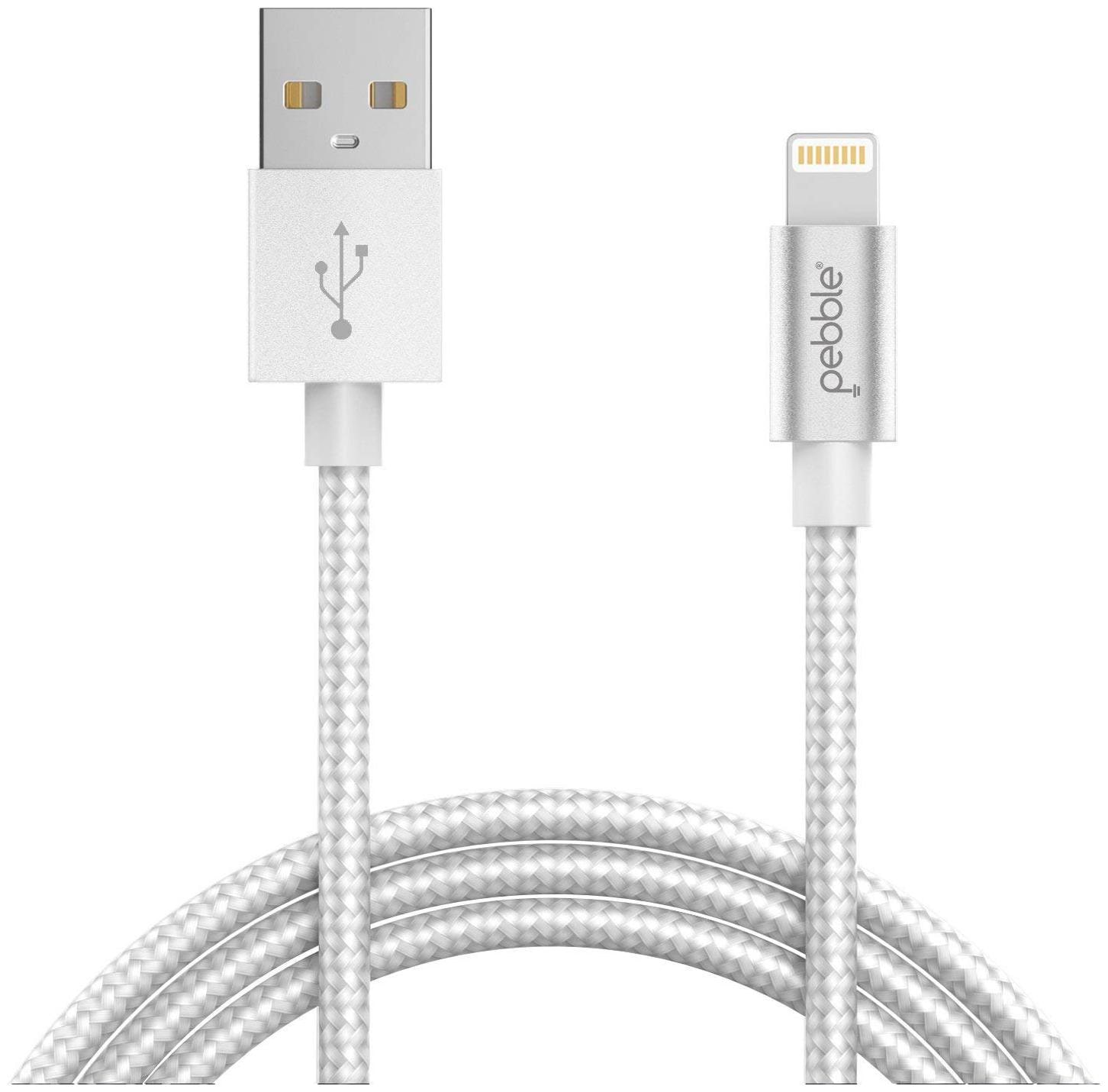 

Pebble Rapid - Fast Charging Nylon Braided Charge and Data transfer MicroUSB Cable 1 Mtr (Silver)