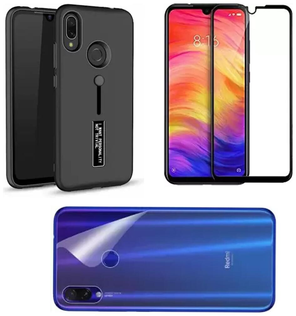 

Personality Shock Proof Stand Back Cover Case 9H Tempered Glass Back Guard Designed for Xiaomi Mi Redmi Note 7 Redmi Note 7 Pro Note 7S
