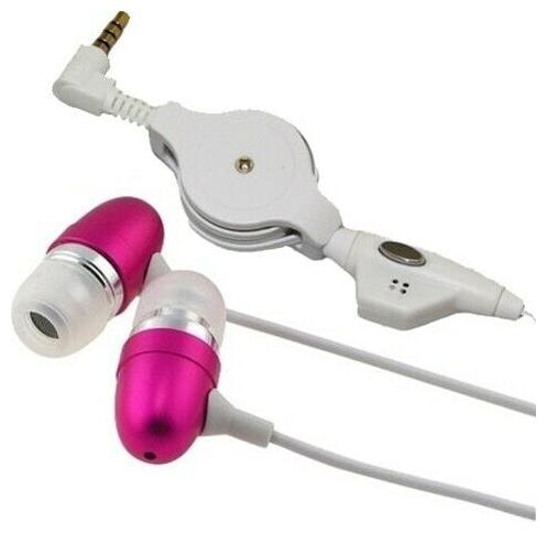 

Pink Retractable Earbuds Hands-free Earphones w Mic Dual Metal for Smartphones