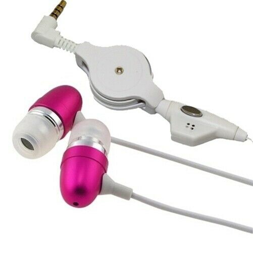 

Pink Retractable Earbuds Hands-free Earphones w Mic Dual Metal for Smartphones