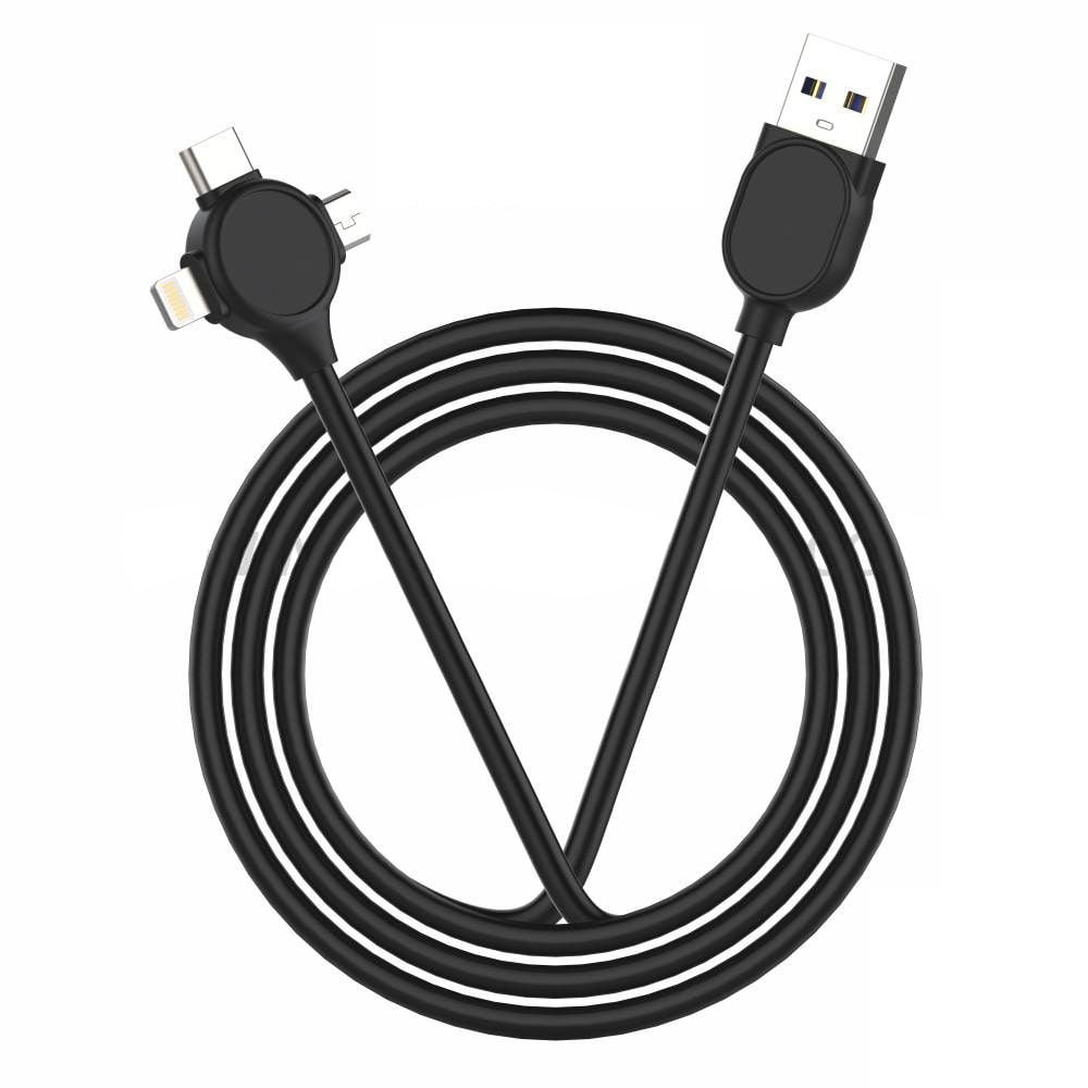 

PLATINA 3 in 1 Charging Cable with Super Fast Charging Compatible with All Mobile Phone Others Devices Data Charging 3 in 1 (Lightning Micro USB Type-C) Cable ( 1 m Black )