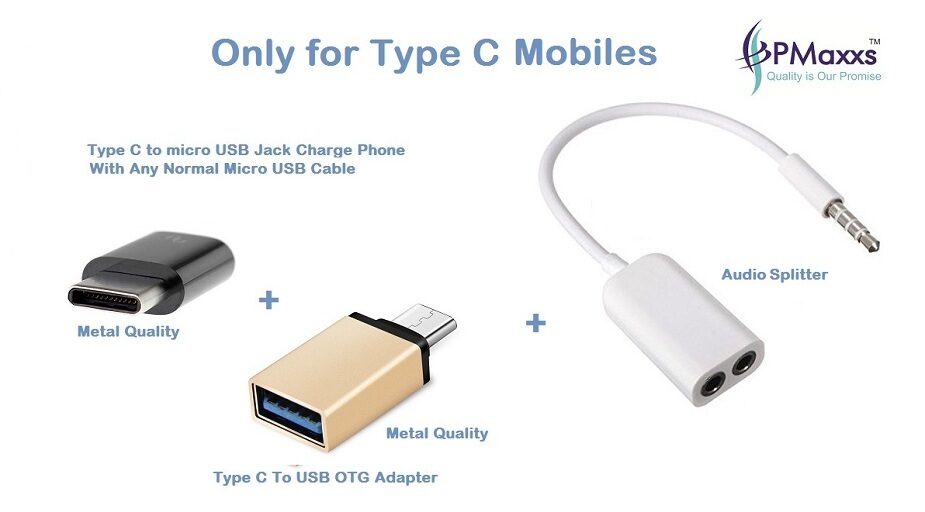 

PMaxxs Combo For Type C Devices OTG Adapter Audio Splitter Micro USB To Type C Adapter