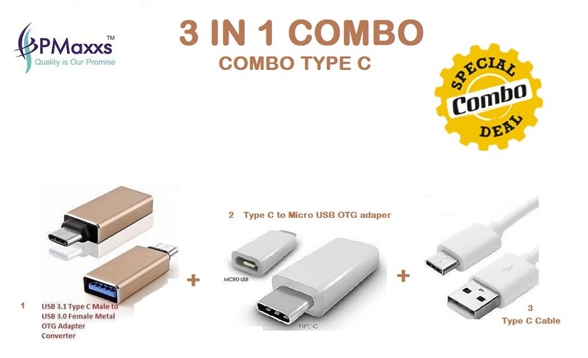 

PMaxxs Combo 3 IN 1 Type C Type C Data Cable Type C OTG Type C USB to OTG