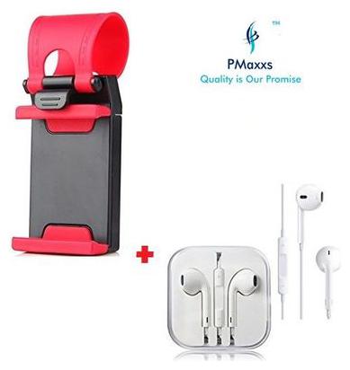 

PMaxxs Ear Style Universal 3 5mm Earphones With Mic with Car Steering Wheel Mobile Phone Socket Holder