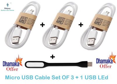 

PMaxxs Micro USB Data Cable For Fast Charging Set of 3 1 USB LEd Light For Laptop