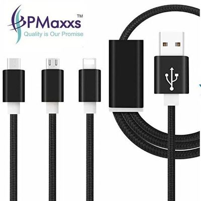 

PMaxxs Superior Quality Fiber 3 in 1 USB Charging Cable with 8 Pin Lightning USB Type C Micro USB Charging Cable With Fast Charging Support