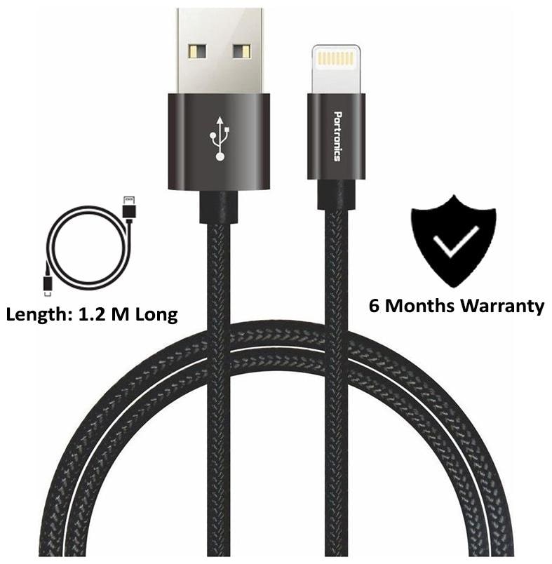 

Portronics POR-792 Konnect Pro Lightning 1 2M Cables for Charging and Data Transfer by Smartphones Gadgets with Extra Thick 4 5mm Flexible Cords and Nylon Braided Material
