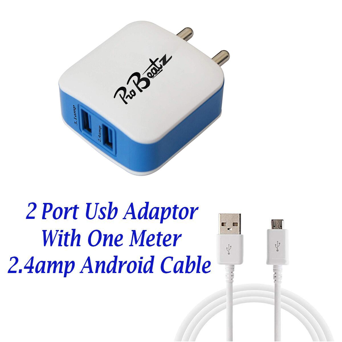 

Probeatz Dual Port USB Fast Charger Travel Adapter with 3 1 Amp 2 4 Amp Power Supply for All Android and IOS Devices ( Data Cable Included ) Power Supply Adaptor