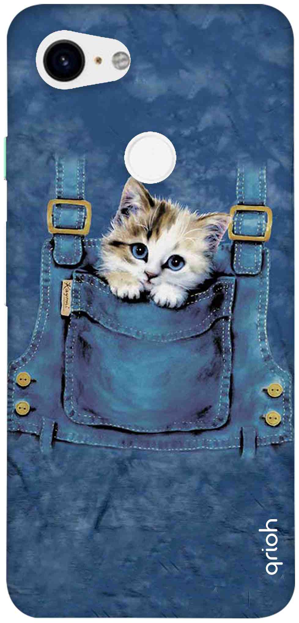 Qrioh Printed Designer Back Case Cover for Google Pixel 3 XL Cute Cat 318MF G2FL71 by Qrioh Retail